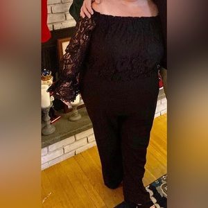 Plus size off the shoulder black jumpsuit